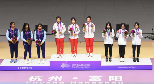 女子10米气手枪团体赛 中国队夺金并刷新亚运会纪录