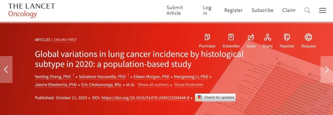 科学家发现肺癌主要亚型发病负担在性别、地区间存在较大差异
