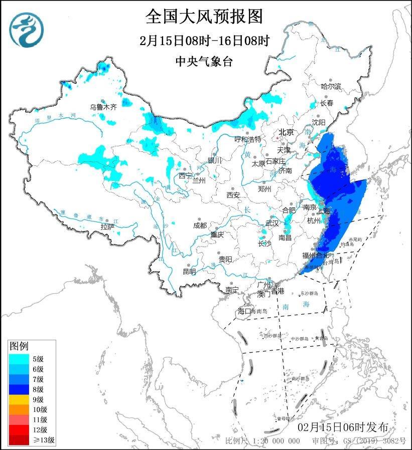 大风蓝色预警：甘肃江苏上海等6省区市阵风可达7级