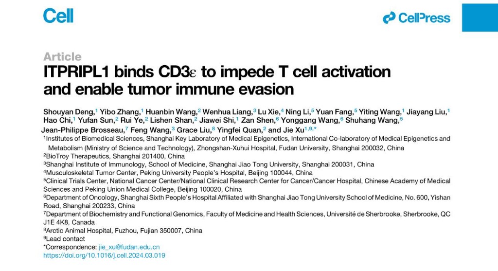 上海科研团队发现CD3L1免疫检查点，为肿瘤治疗带来新突破